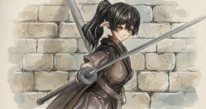 和装の女剣士が刀を構える Valkyria 水彩イラスト