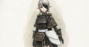 銀髪エルフ、眼帯と斧、騎士修道会の鎧の Valkyria 水彩